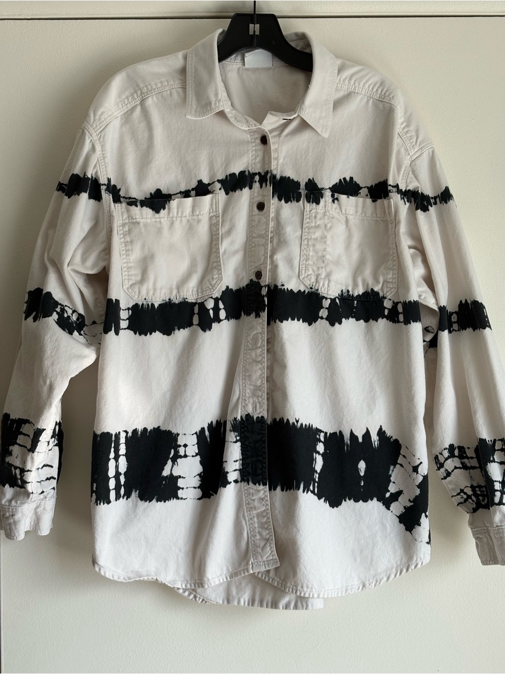 BDG Urban Outfitters White Button-Down Shirt with Black Tie-Dye Bands